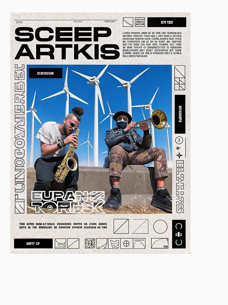 Solarpunk: Musicians Playing with Wind Farm Backdrop by Raw-Ink