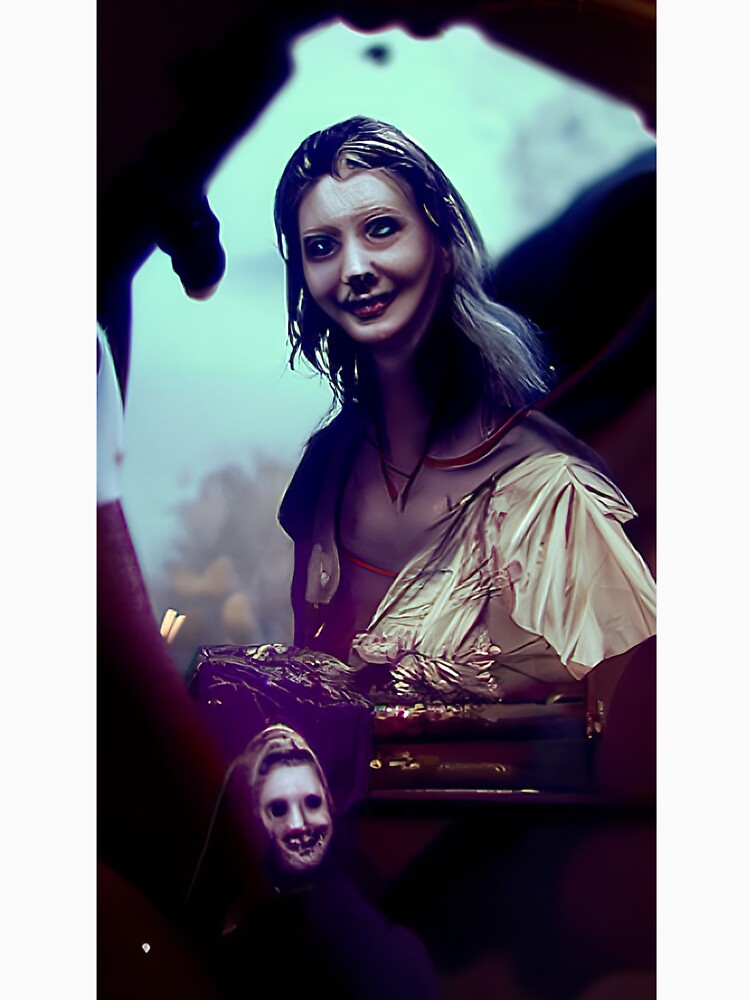 a sinister, smiling young woman by kiertwice