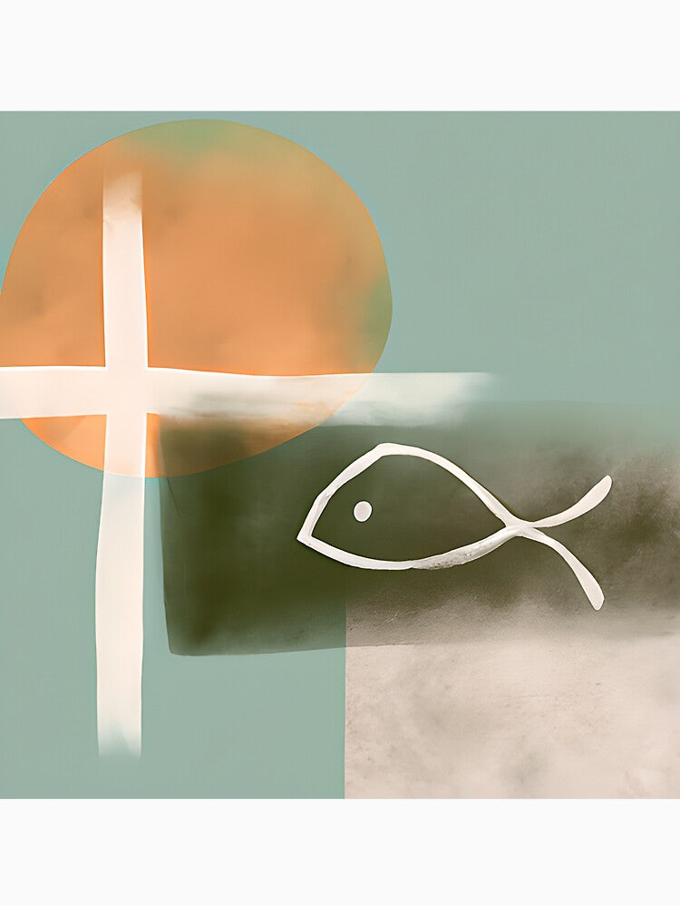 Earth tones cross and fish minimalist art by ibelieveimages