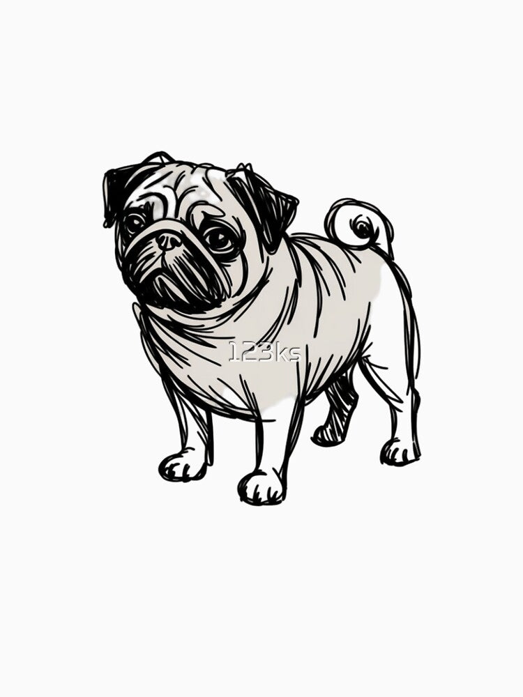 an abstract scribble-style pug created with chaotic black hand-drawn lines by 123ks