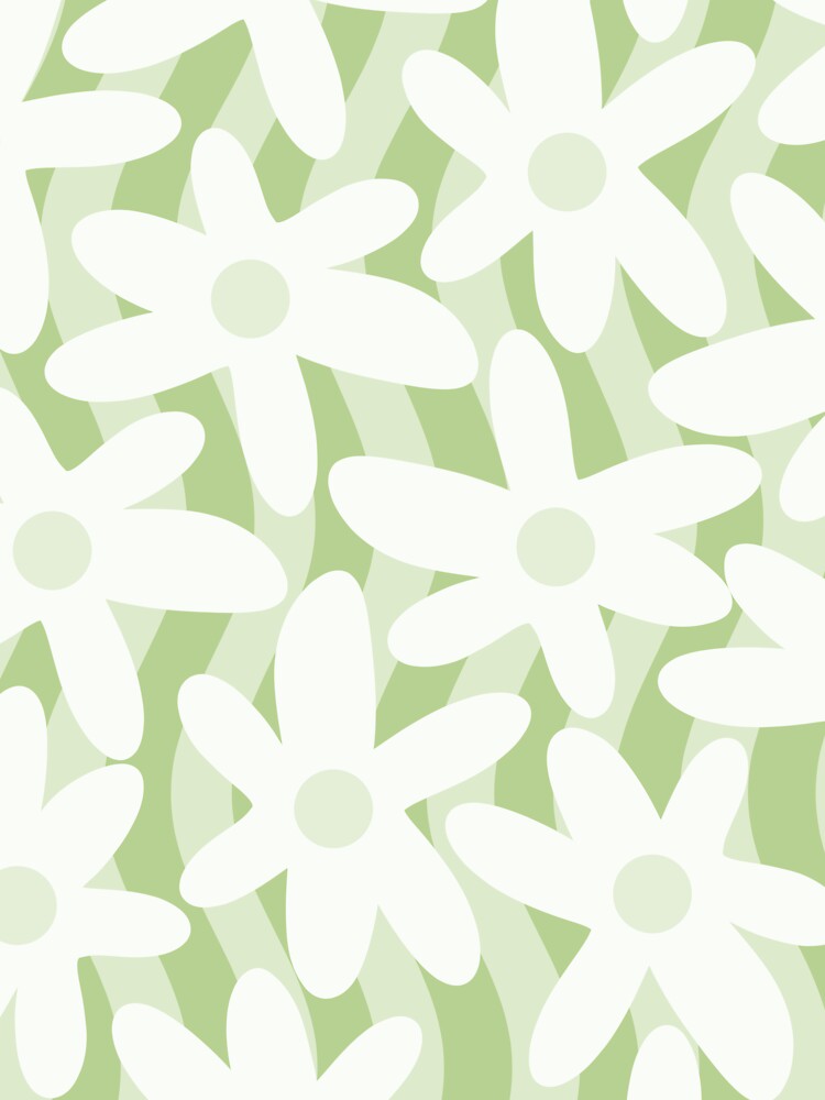 Trippy Wavy Flowers Pastel Sage Green Pattern by kierkegaard