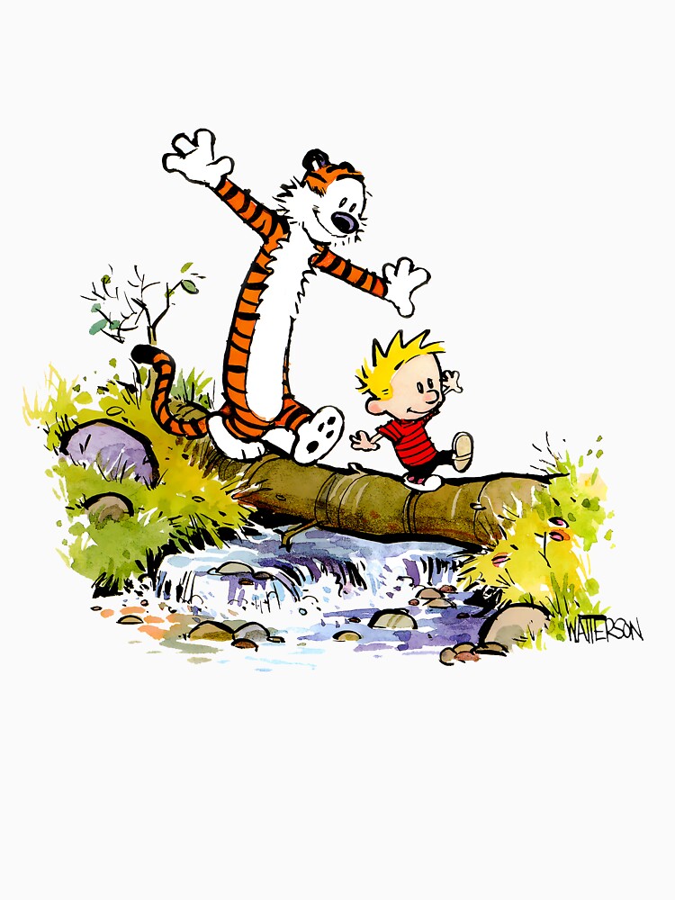 Calvin and Hobbs Walking over a River Illustration Art Design HD by ppoetdesigns