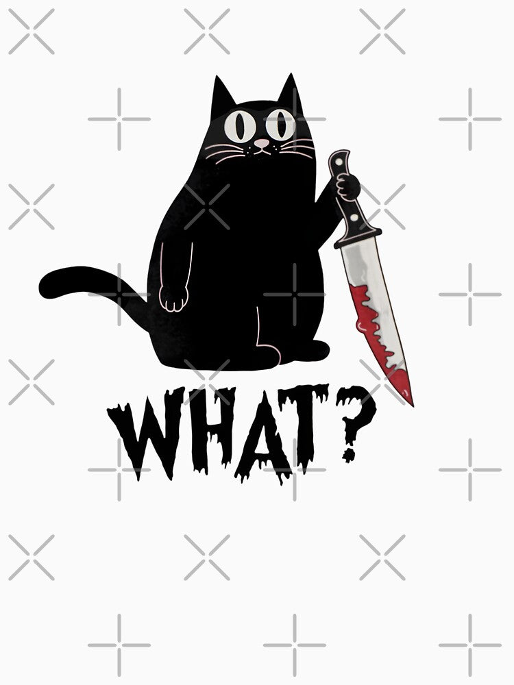 Cute But Psycho Cat Funny Dark Humor Black Cat With Knife by ViktoonShirts