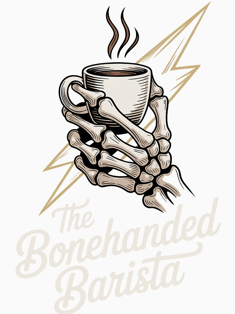Bonehanded Barista Skeleton Holding Cup Logo - Dark by Bonehanded