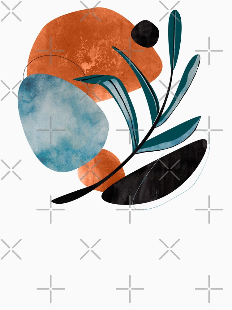 Minimalist olive branch with abstract blue and gold textures by Nossikko