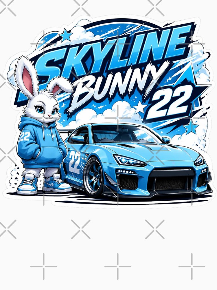 Skyline Bunny Cute Racing Sticker PNG | Original Bunny Car Mascot | Kawaii Streetwear Graphic | Sports Car Vinyl Decal by Stylestickers55