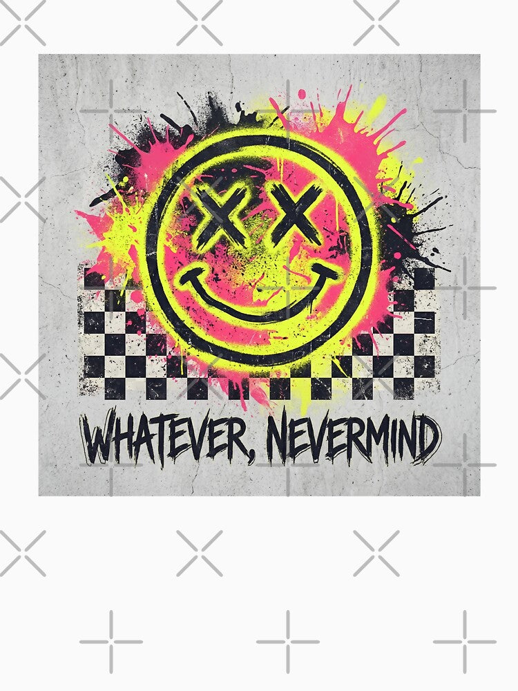 Whatever, Nevermind Shirt | Grunge Smiley Face Y2K Rave Graphic Tee by DmaarGroup