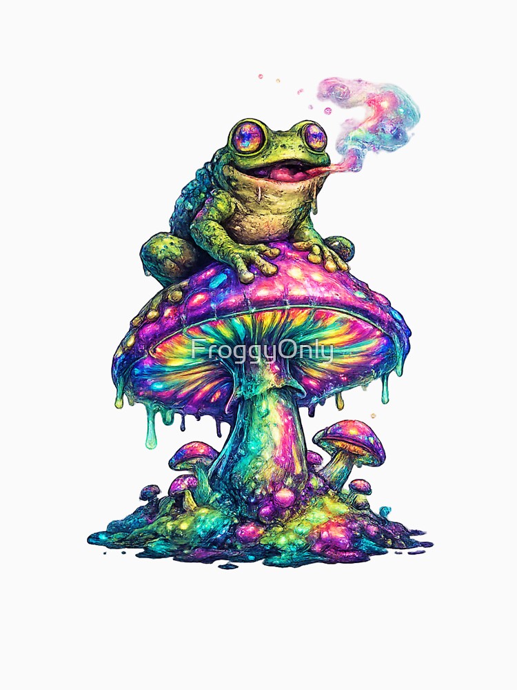 Psychedelic frog on a glowing mushroom by FroggyOnly