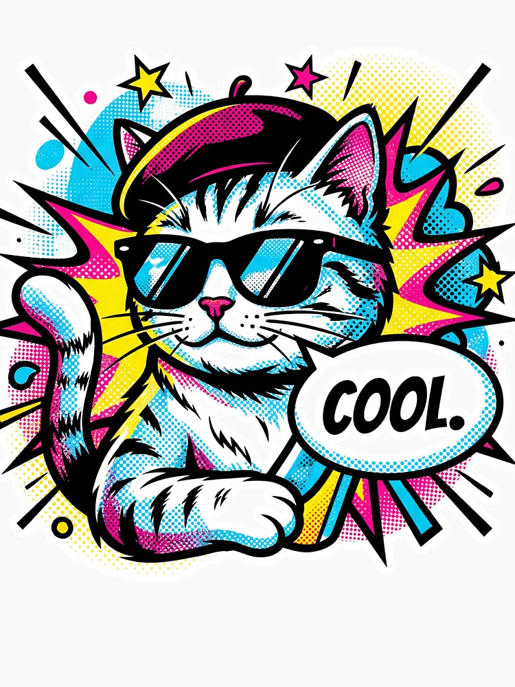 Retro Pop Art Cool Cat with Beret and Sunglasses Comic Explosion by MoonlitDoodles1
