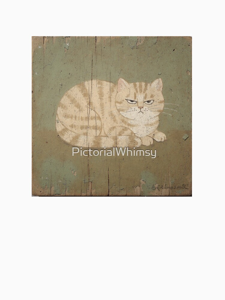 Grumpy Cream Tabby Loaf Folk Art by PictorialWhimsy