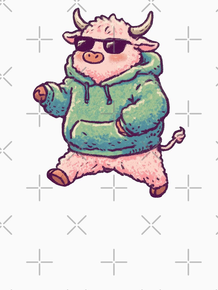 Nonchalant Highland Cow, cool hoodie character illustration by Magnificent Lizard