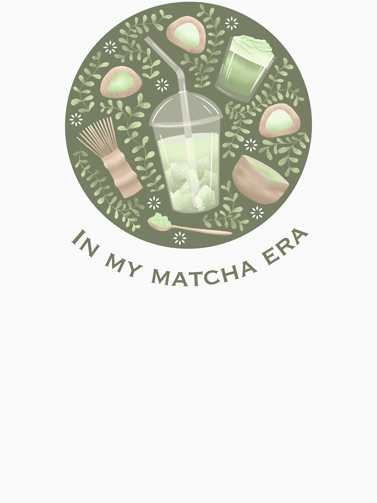 In My Matcha Era Green Tea Aesthetic Illustration | Kawaii Matcha Drinks & Sweets | Cozy Green Café Art for Stationery, Stickers & Gifts by piptompatternco