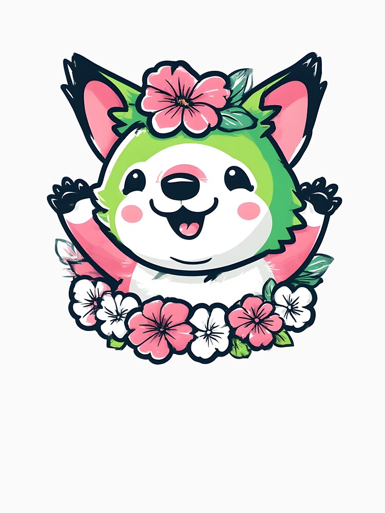 Cute Kawaii Quokka with Flower Lei Waving T-Shirt – Happy Smiles Are Contagious Design by Eytha