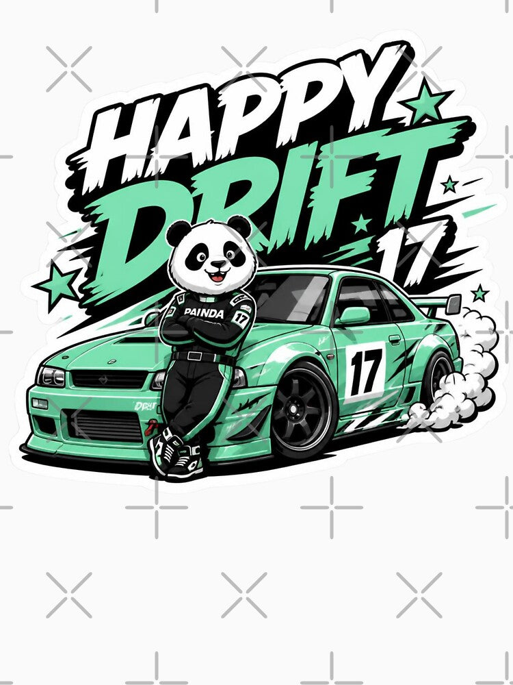 Happy Drift Kawaii Sports Car Sticker PNG | Cute Panda Racing Graphic | JDM Drift Streetwear Vinyl Decal | Original Mascot Design by Stylestickers55