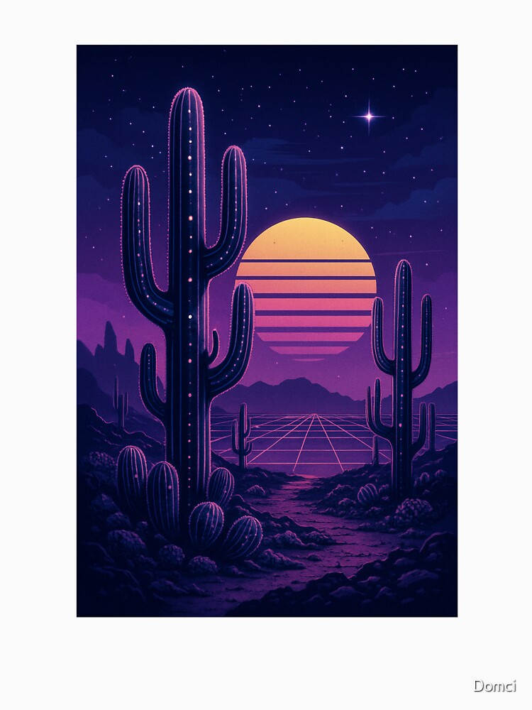 Synth-Cactus Colony – Vaporwave Sci-Fi Desert Art with Neon Flora by Domci