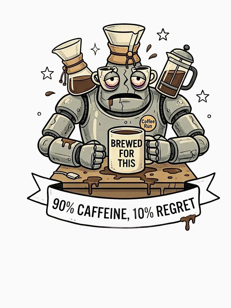 Retro Robot Coffee T-Shirt - "Brewed for This" Funny Engineering Graphic by PixelsTelas