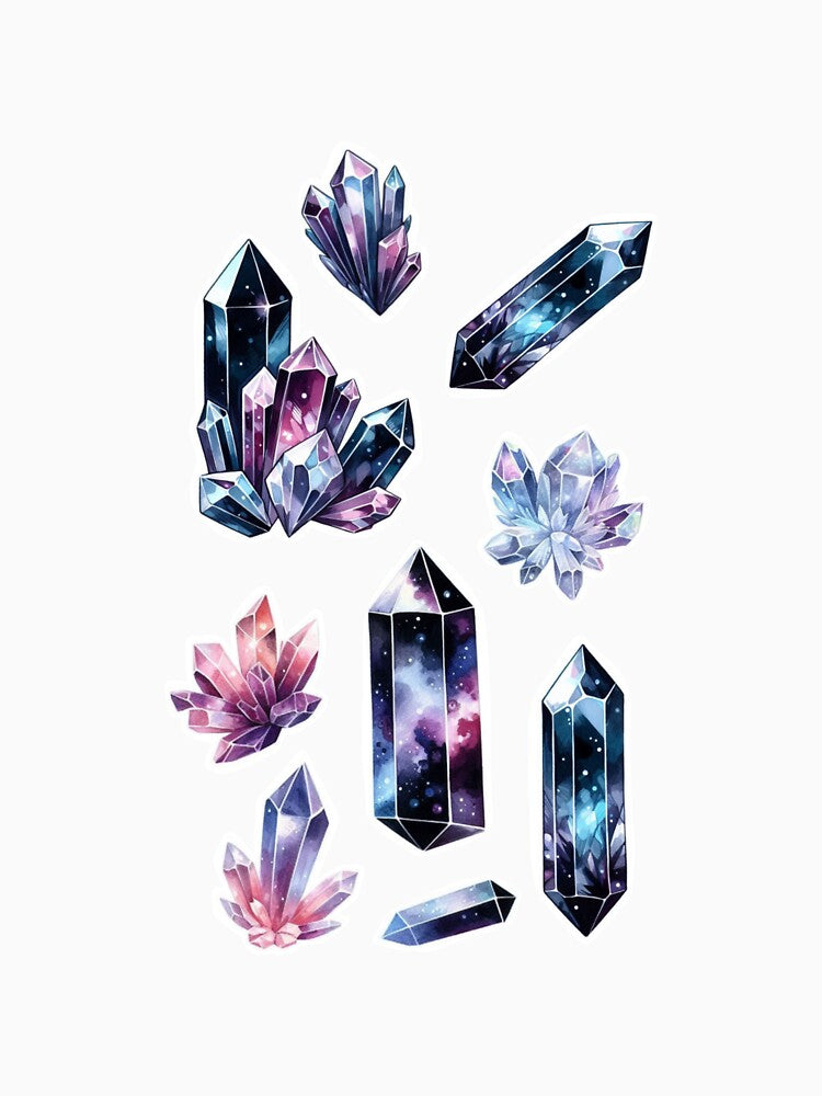 Black Mystical Crystal & Geode Stickers | Rainbow Gemstone Collection for Crystal Enthusiasts by FlowerMyLove