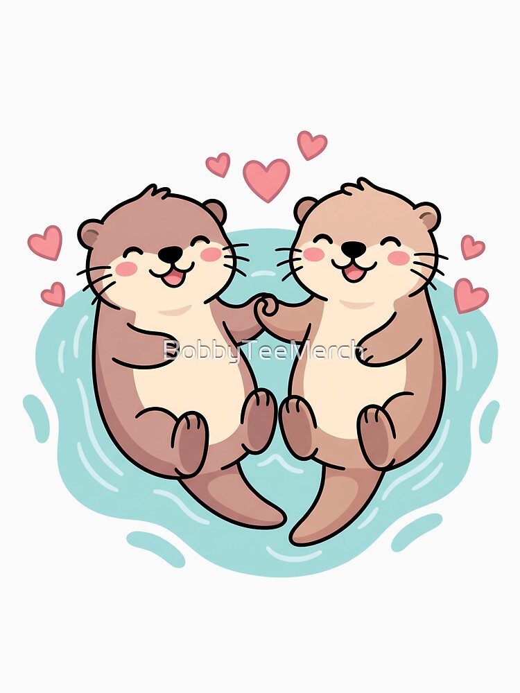 Cute Sea Otters Holding Hands Cute Couple Art by BobbyTee Merch