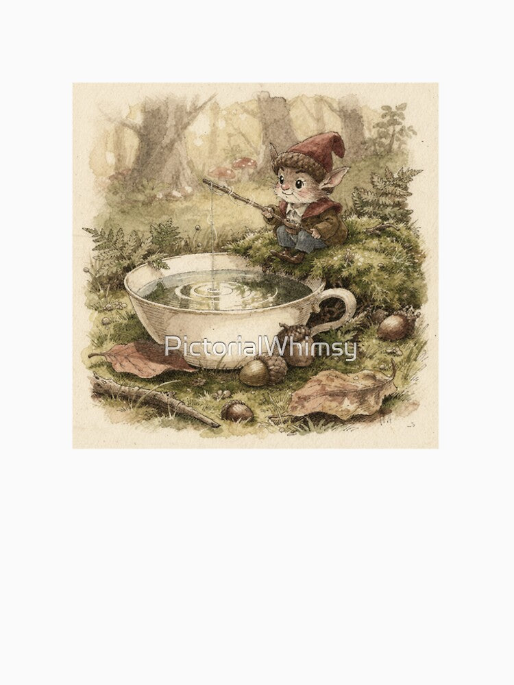 Acorn Gnome Fishing in a Teacup by PictorialWhimsy