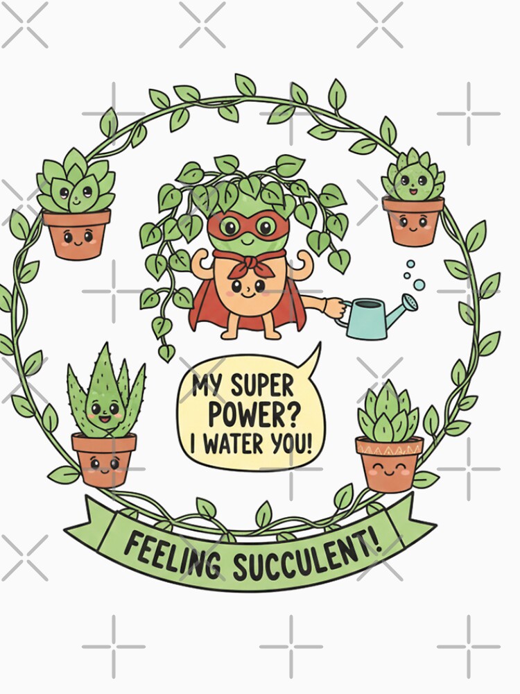 Feeling Succulent! | Cute Kawaii Super Plant Squad My Super Power? I Water You! Funny Plant Pun Art by Gurjeetpixelart