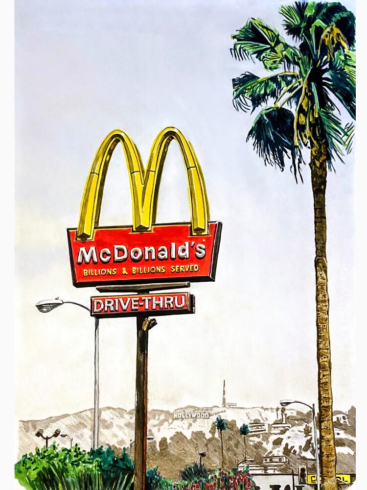 McDonald’s Sign on Hollywood Boulevard – Watercolor & Pencil Art by A Migo Design