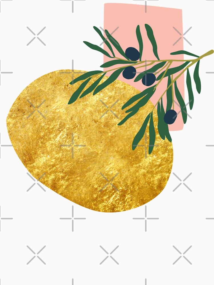 Minimalist italian olive branch with abstract gold and pick form by Nossikko