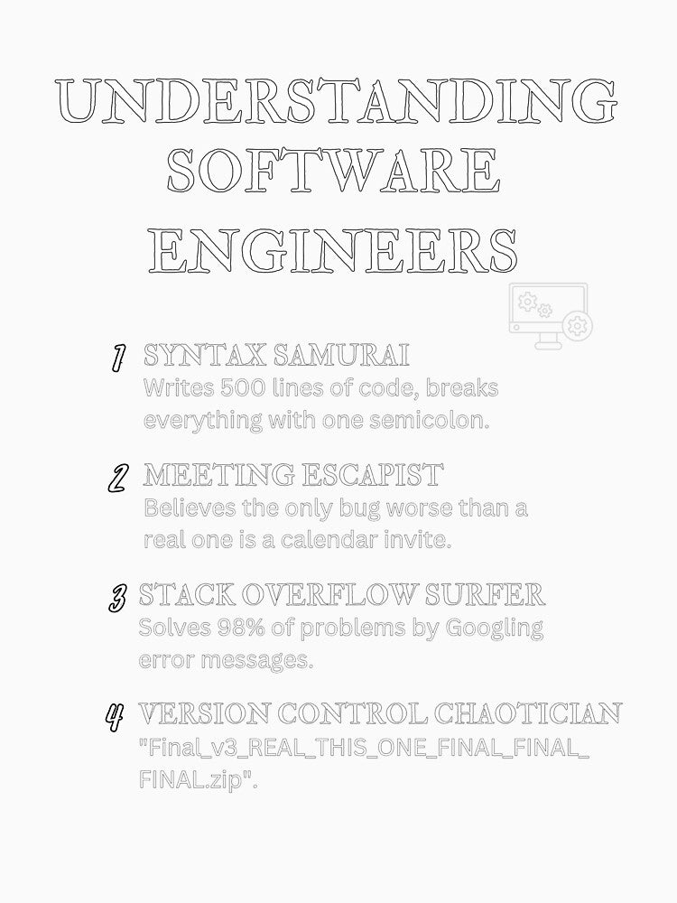 UNDERSTANDING SOFTWARE ENGINEERS – Hilarious Job Definitions for Coders & Techies – Black by PsyFlow35