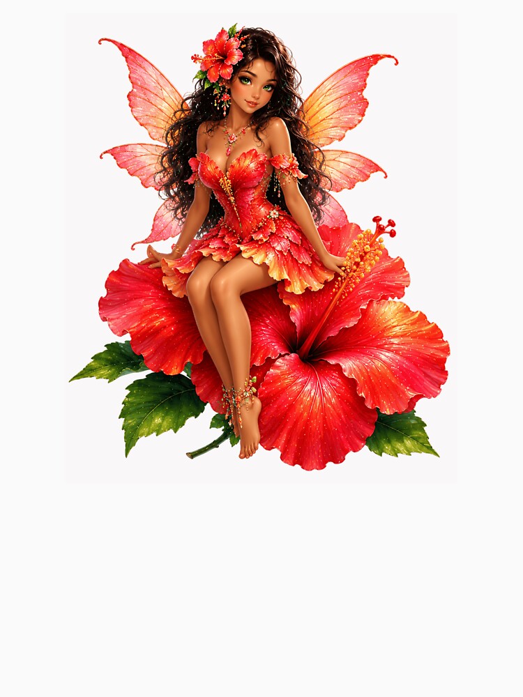 Hibiscus Fairy, Tropical Flower Fairy Sitting on Giant Hibiscus Blossom Vibrant Fantasy Art Sticker by RoPrincess