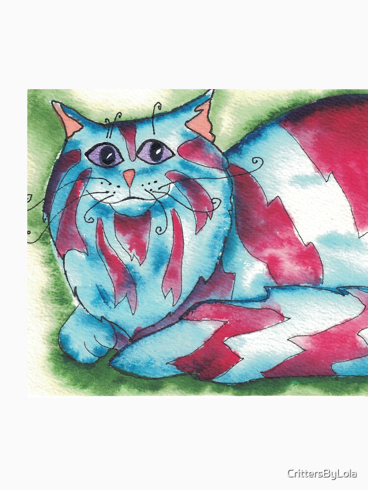 blue and red cat acrylic ink painting by CrittersByLola