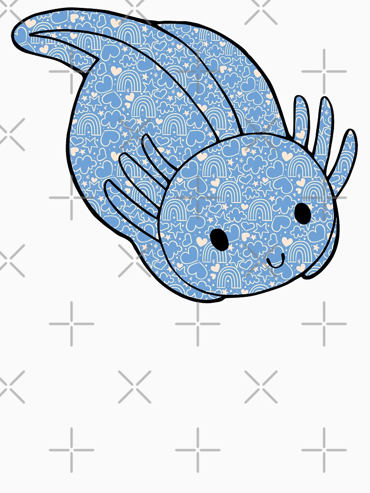 Cute Kawaii Baby Chibi Axolotl in Pastel Blue and Pink Heart and Rainbow Pattern by InkMemories