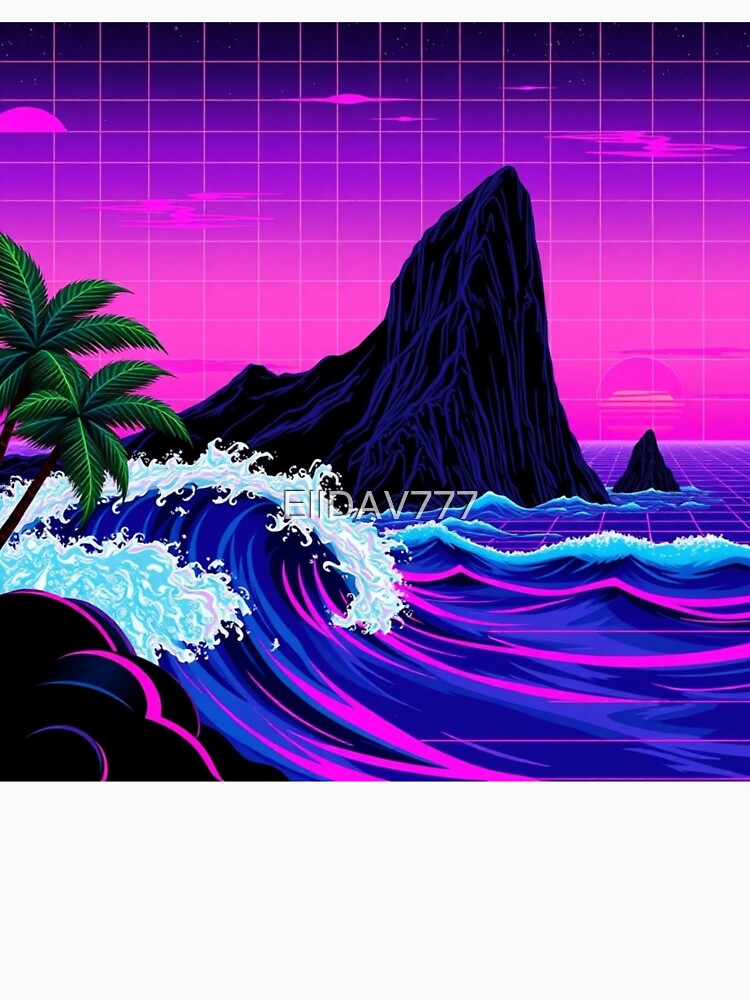 Neon Synthwave Ocean Waves Retro Sunset Vaporwave Art by EllDAV777