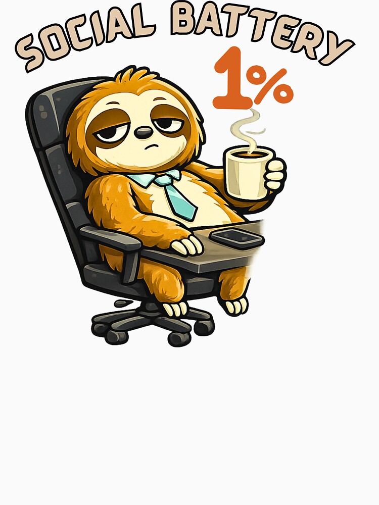 Social Battery 1% Sloth Shirt – Funny Introvert Office Humor Tee by AdicretorDesign
