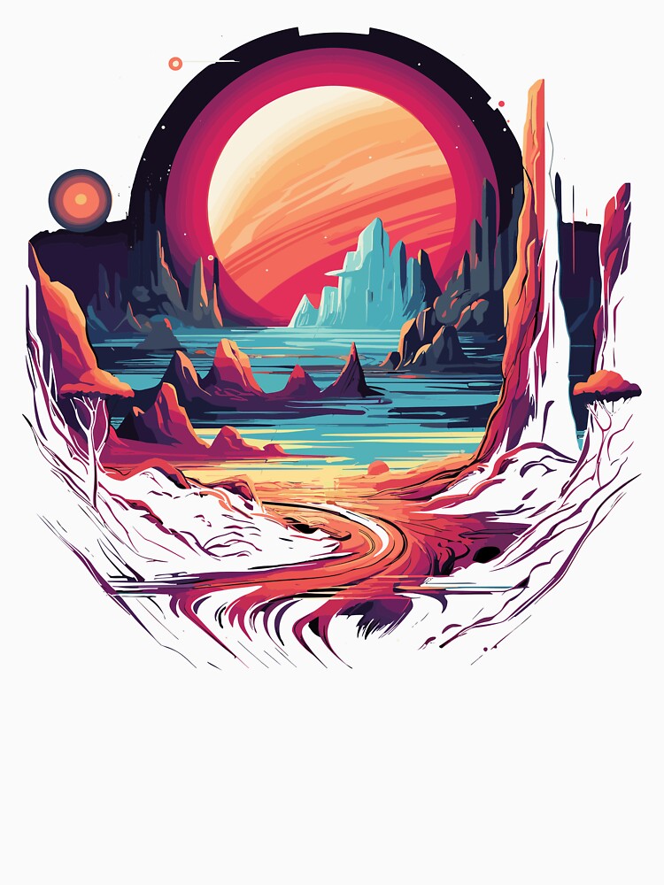 Retro Synthwave Alien Planet Landscape Sunset Sci Fi Art by NaturesRepose