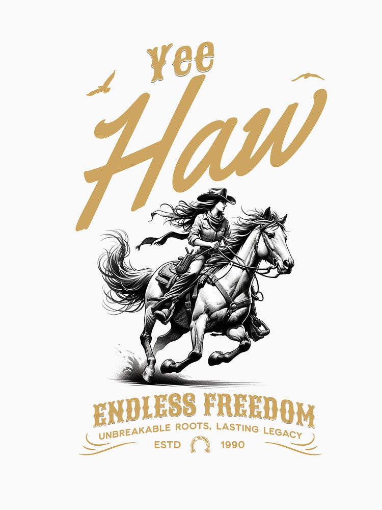 Yee Haw Cowgirl Riding Horse Vintage Western by Broken Minimalister