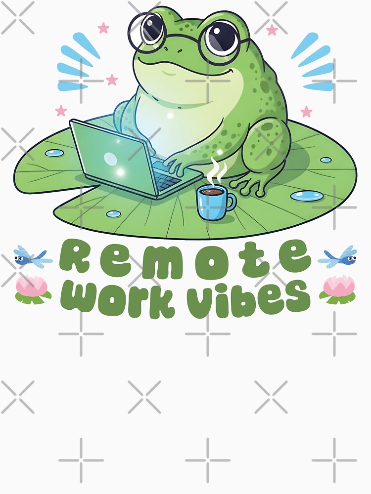 Remote Work Vibes: Cute Frog Working on Laptop with Coffee by DaVinciFeather
