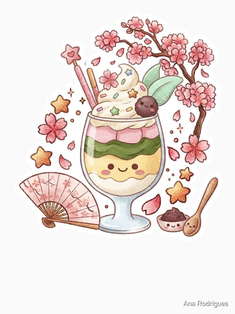 Kawaii Matcha Green Tea Parfait - Cute Japanese Cafe Dessert Sticker by 0Zetgest