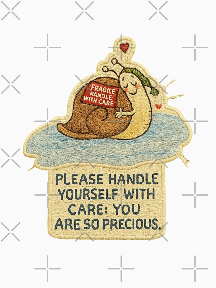 Handle Yourself With Care – Hand-Embroidered Gentle Reminder Sticker Art by Gurjeetpixelart