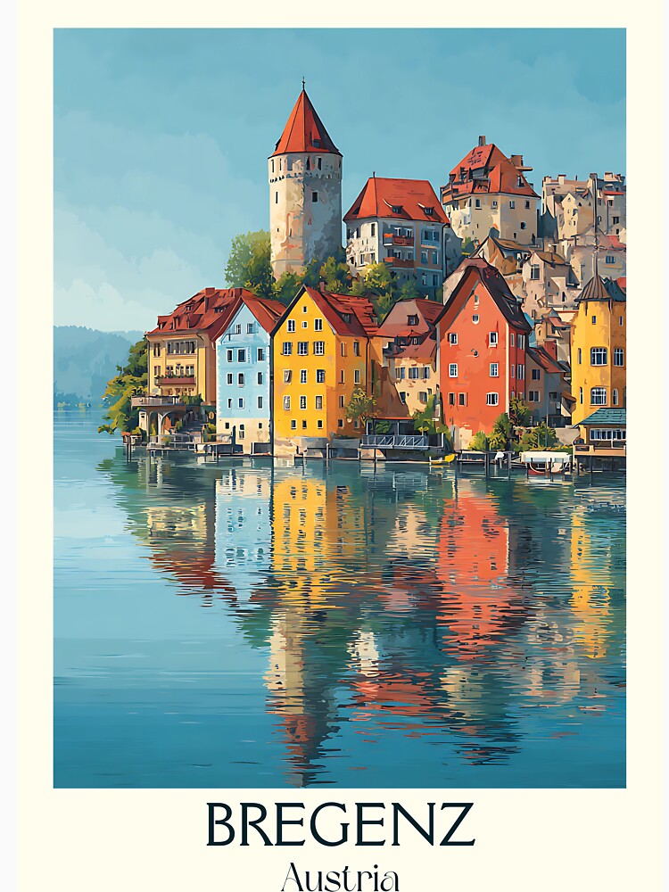 Bregenz Austria Vintage Travel Poster - Vibrant Lakeside Cityscape by TuncGK