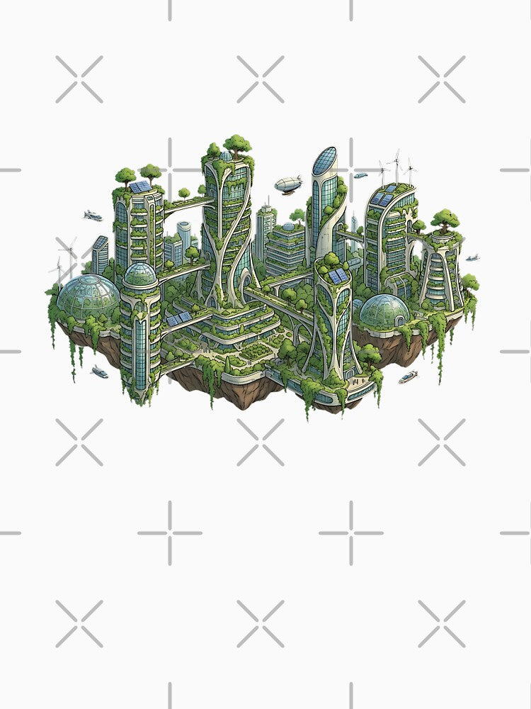 Solarpunk City Vertical Garden Art by HoruxDesign