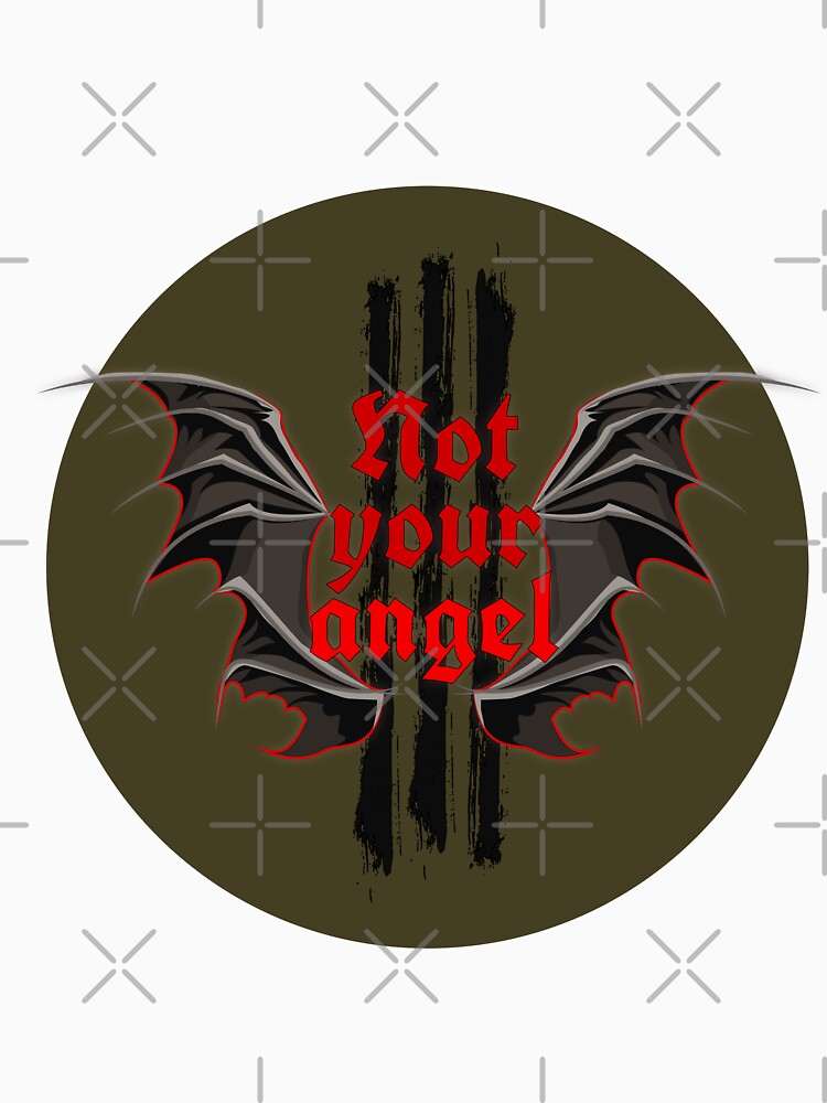 Not Your Angel – Gothic Blackletter Quote, Dark Fantasy Bat Wings, Gold Typography on Brown Vintage Grunge Background by Molnarisa