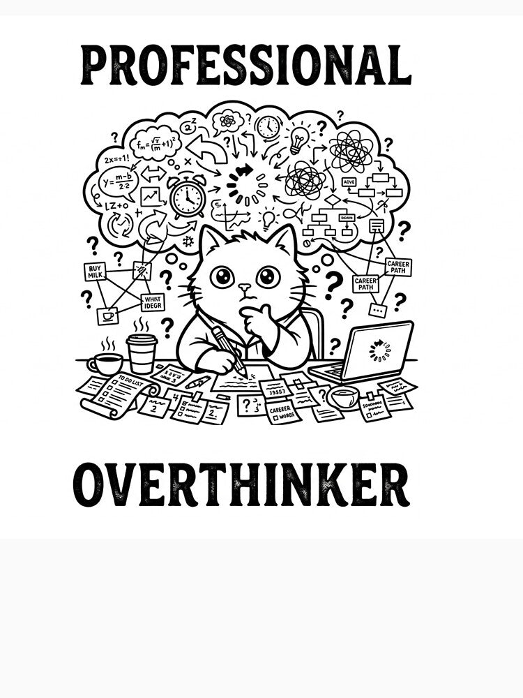 Professional Overthinker Funny Cat Illustration by Meow-gical Wear