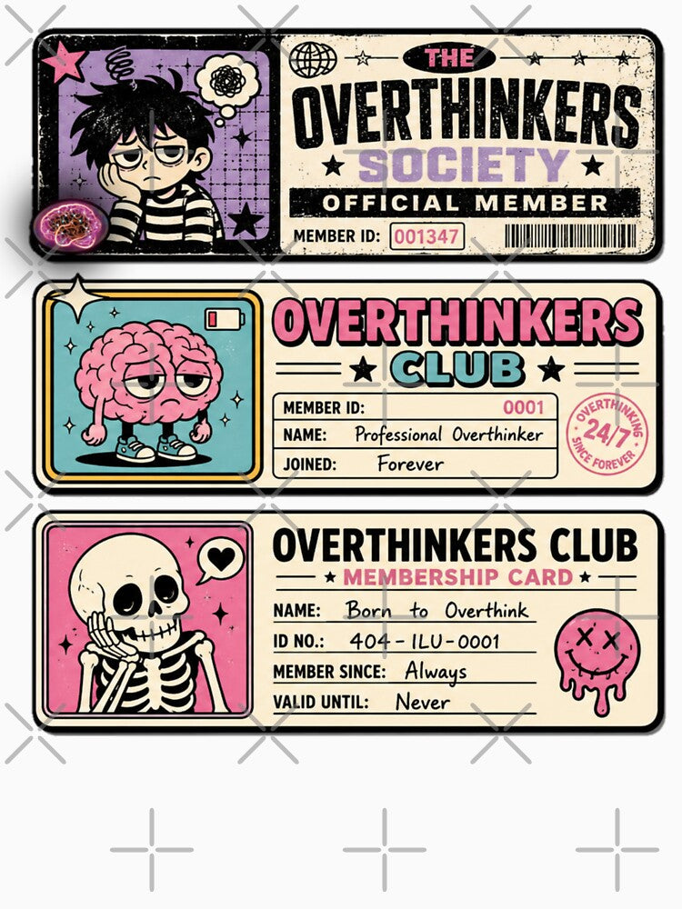 Overthinkers Club Sticker Pack | Funny Overthinking Membership Card Stickers | Introvert Brain Humor Decal Set by sadedream