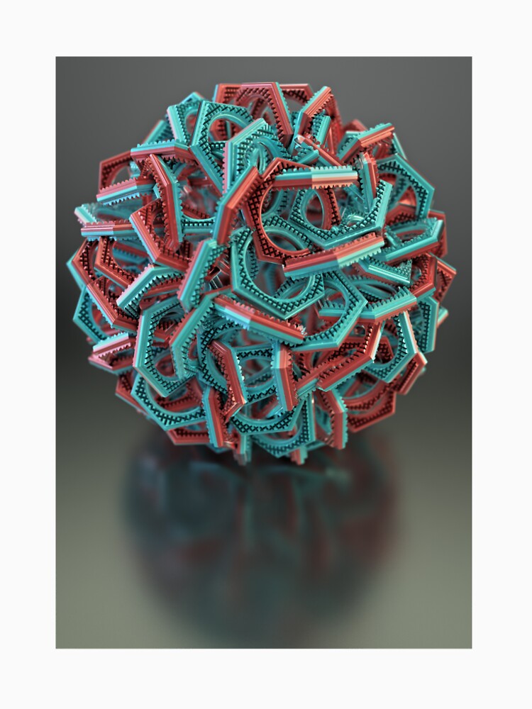 3D Polyhedron Sphere - Coral Cyan Geometry - Math Art Poster by Keltoi-art
