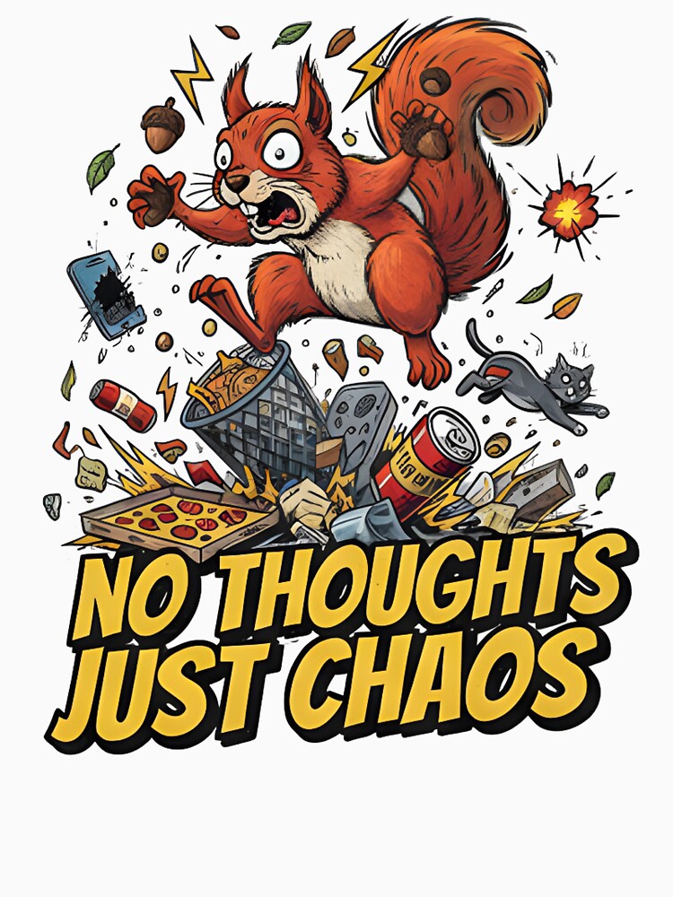 No Thoughts Just Chaos - Frantic Squirrel Meme Illustration by ZyxDes