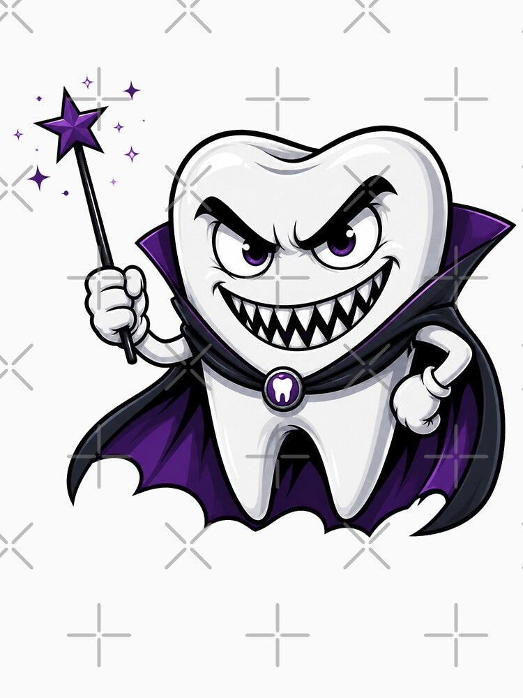 Evil Vampire Tooth Halloween Dentist Cartoon Cute Spooky Dental Design by 76Valeria