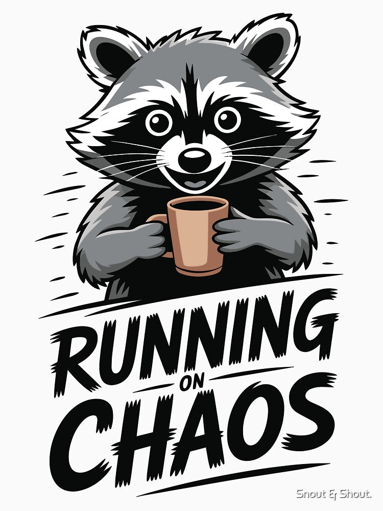 Running On Chaos Funny Raccoon Coffee Lover by Snout & Shout.