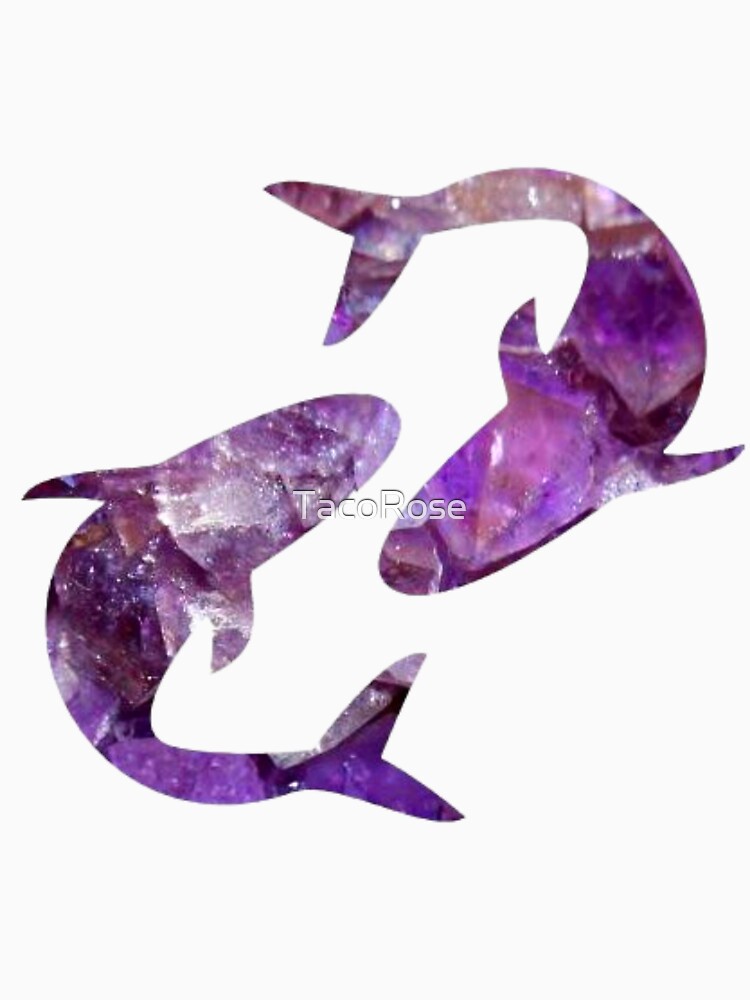 Pisces Zodiac Symbol Silhouette Design With February Birthstone Amethyst Background by TacoRose