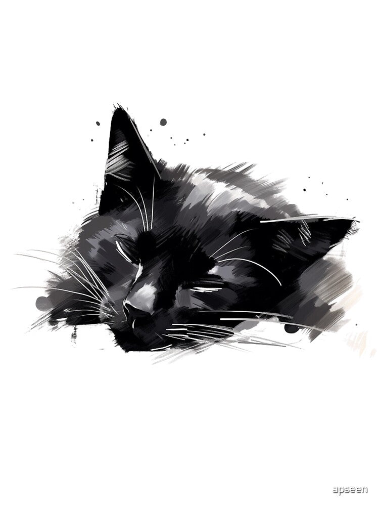 Lazy black cat sleeping drawing style by apseen