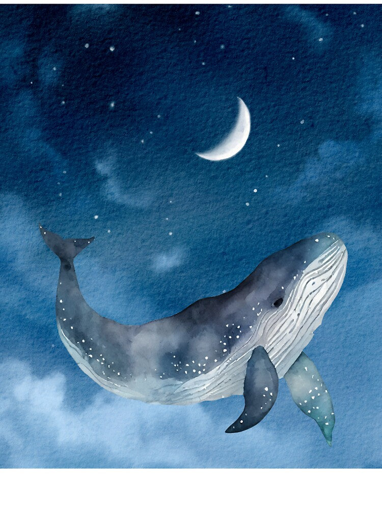 Moonlight Whale – Dreamy Watercolor Illustration by Softglow-Studio