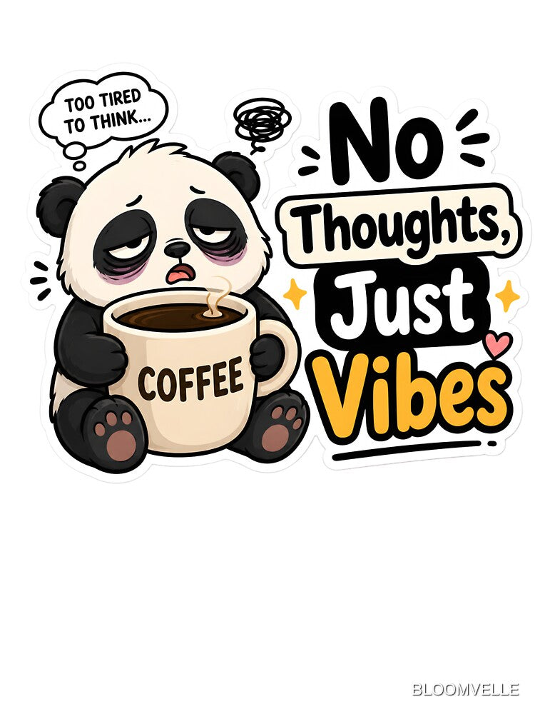 No Thoughts Just Vibes Panda Sticker | Funny Coffee Quote by BLOOMVELLE